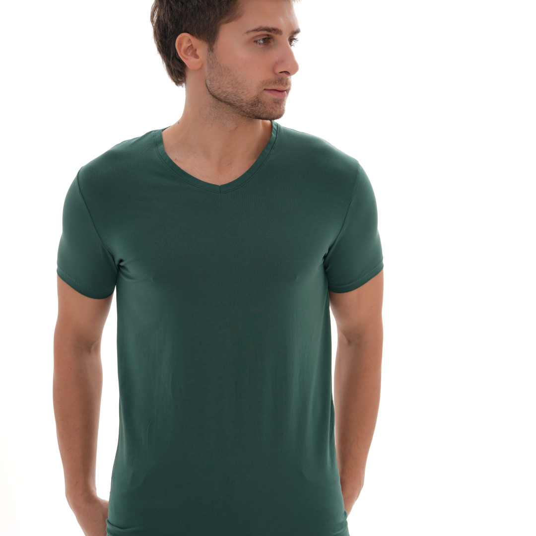 T-Shirt Body V Neck Short Sleeve - Green