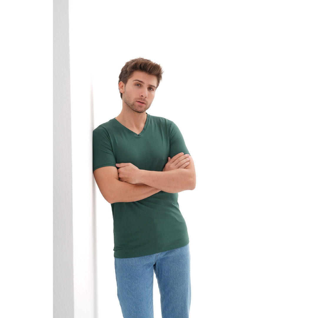 T-Shirt Body V Neck Short Sleeve - Green