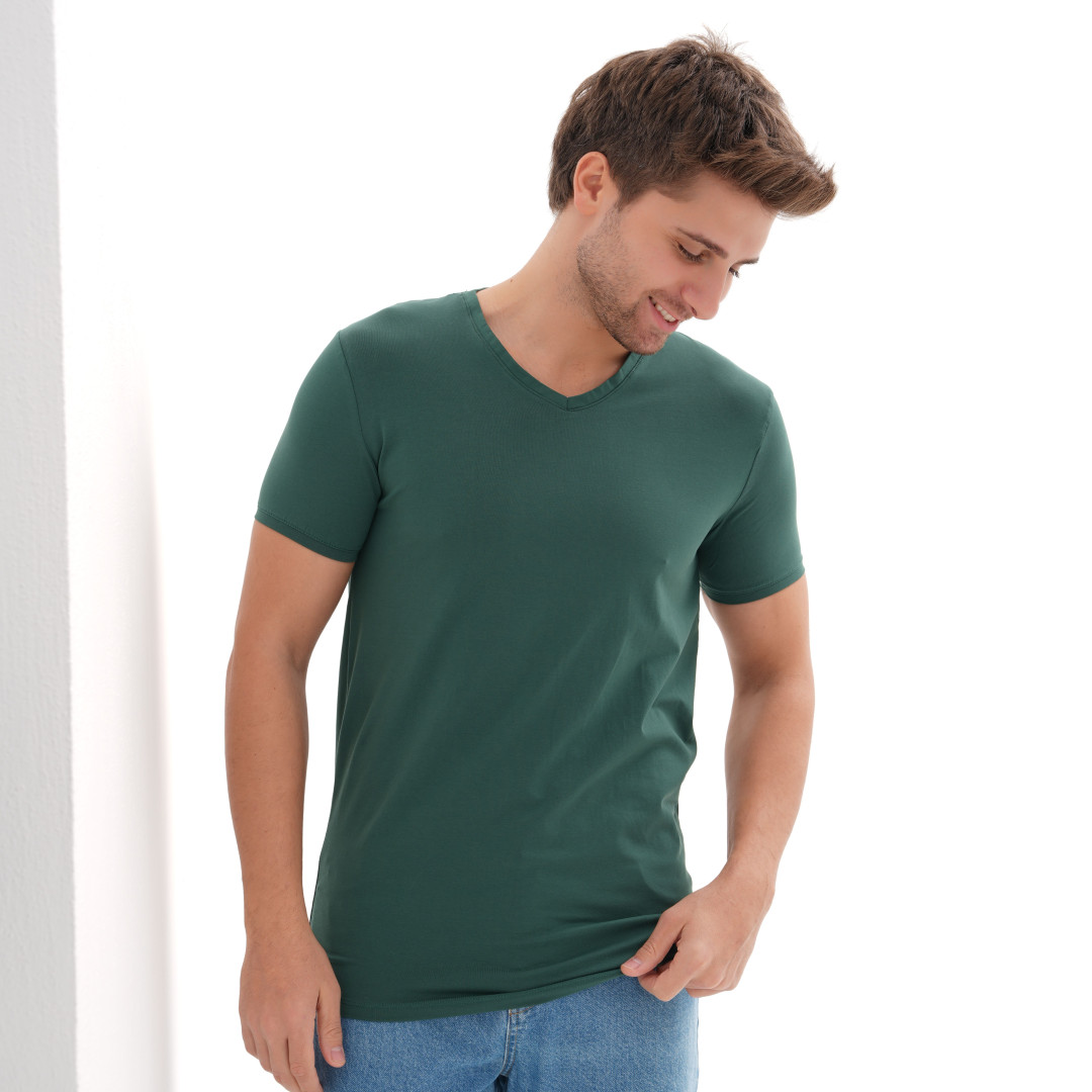 T-Shirt Body V Neck Short Sleeve - Green